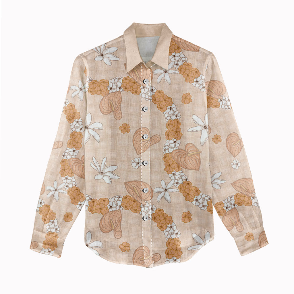Hawaii Anthurium Tiare Pikake Lei Women Casual Shirt Alani Lauhala Art Pattern LT01 - Polynesian Pride