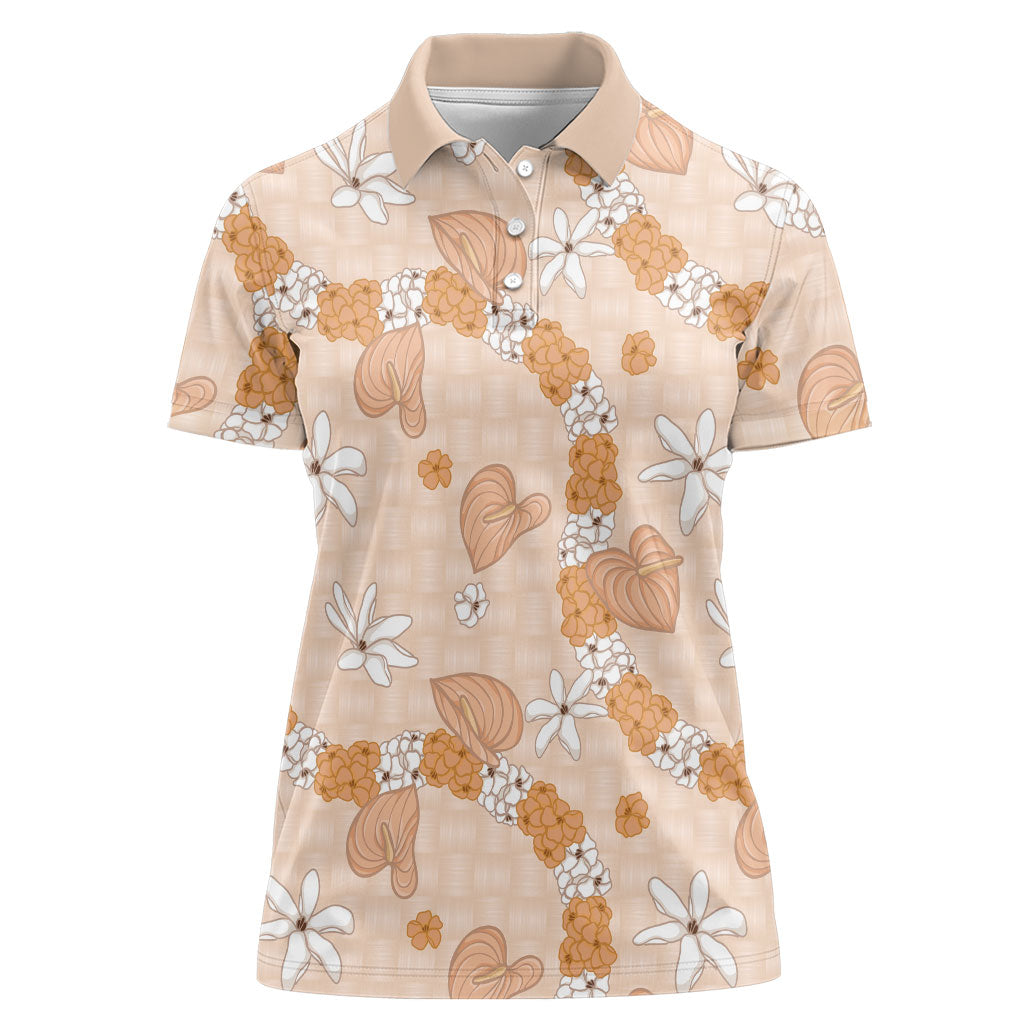 Hawaii Anthurium Tiare Pikake Lei Women Polo Shirt Alani Lauhala Art Pattern LT01 Female Orange - Polynesian Pride