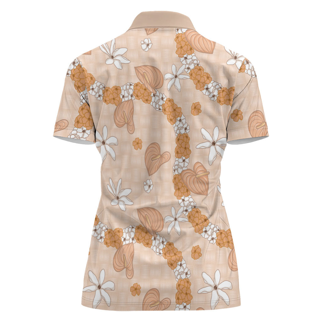 Hawaii Anthurium Tiare Pikake Lei Women Polo Shirt Alani Lauhala Art Pattern LT01 - Polynesian Pride