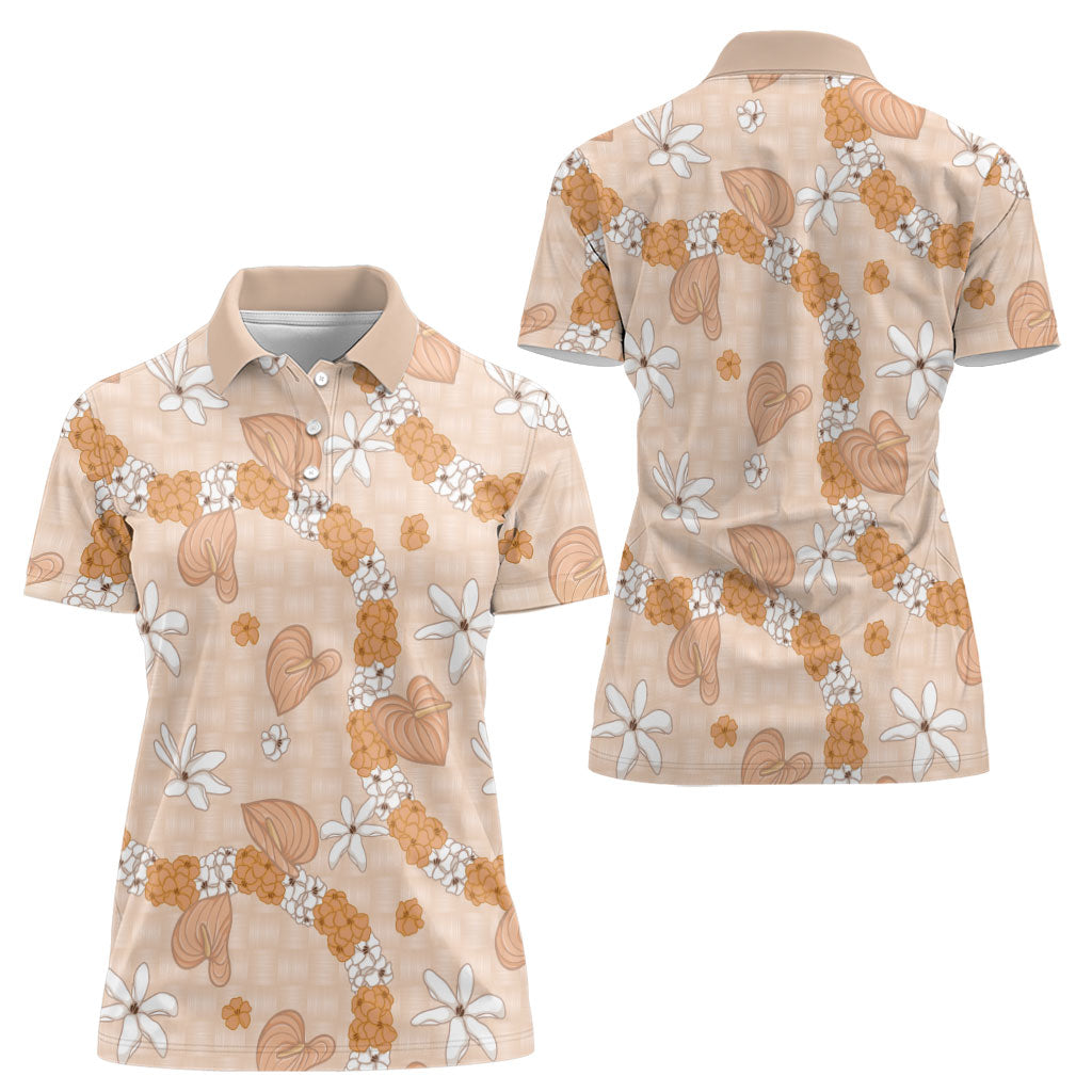 Hawaii Anthurium Tiare Pikake Lei Women Polo Shirt Alani Lauhala Art Pattern LT01 - Polynesian Pride