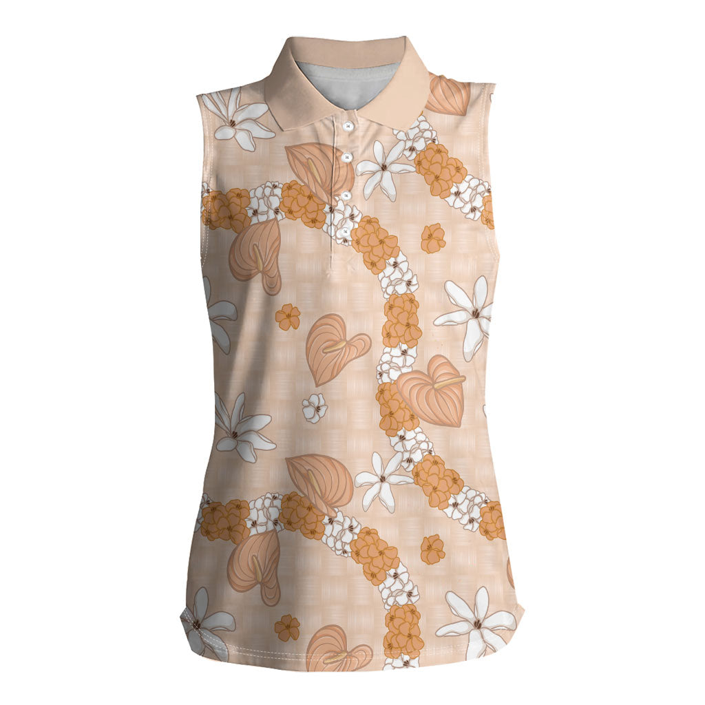 Hawaii Anthurium Tiare Pikake Lei Women Sleeveless Polo Shirt Alani Lauhala Art Pattern LT01 Female Orange - Polynesian Pride