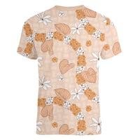 Hawaii Anthurium Tiare Pikake Lei Women V-Neck T-Shirt Alani Lauhala Art Pattern LT01 - Polynesian Pride