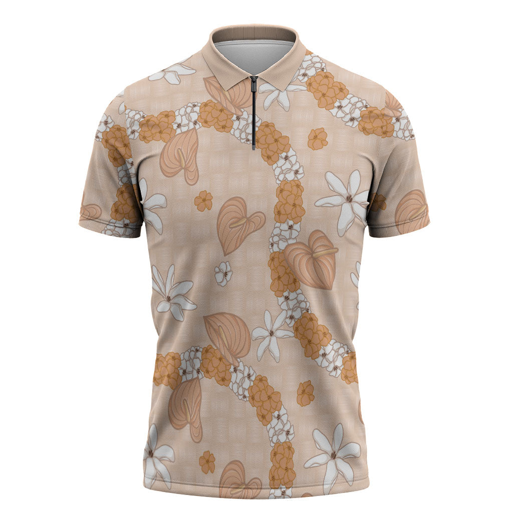 Hawaii Anthurium Tiare Pikake Lei Zipper Polo Shirt Alani Lauhala Art Pattern