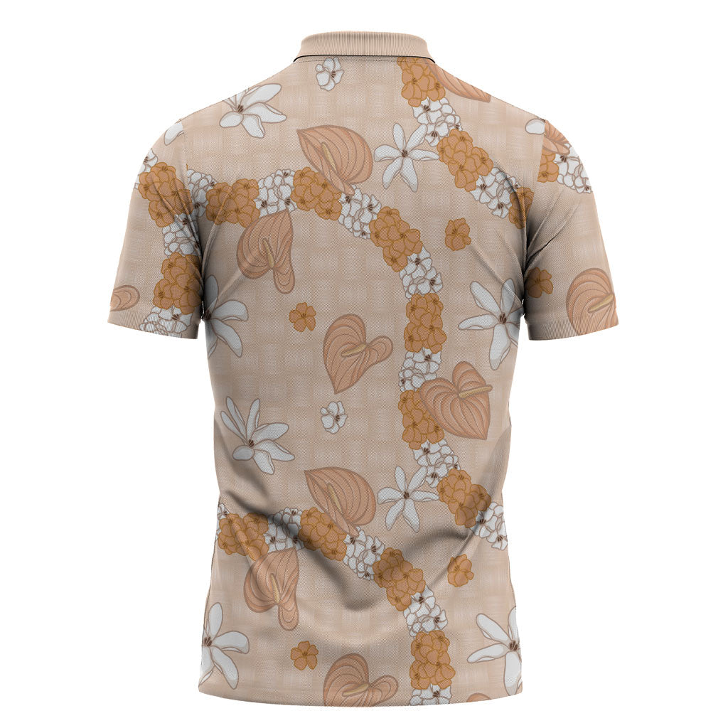 Hawaii Anthurium Tiare Pikake Lei Zipper Polo Shirt Alani Lauhala Art Pattern LT01 - Polynesian Pride