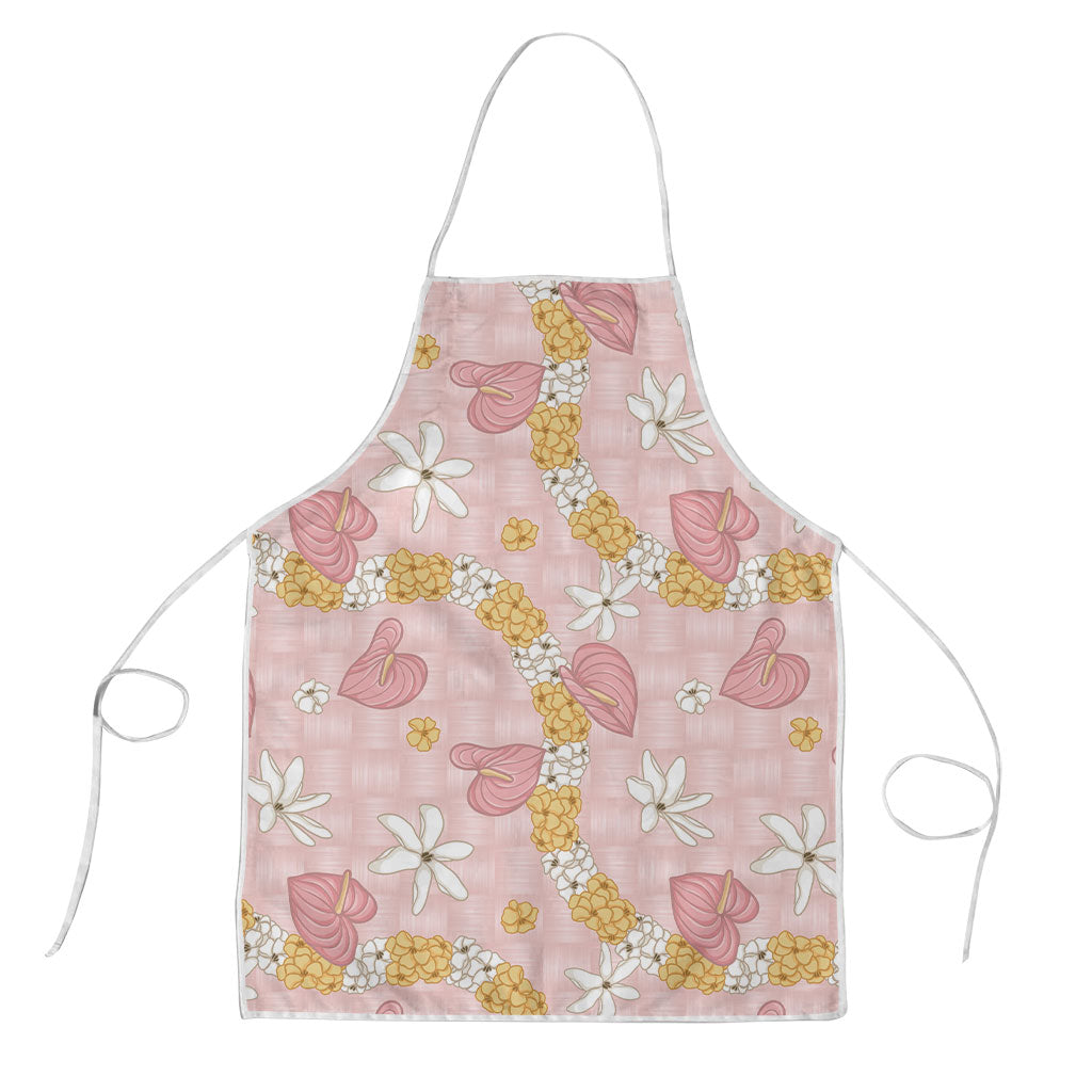 Hawaii Anthurium Tiare Pikake Lei Apron Akala Lauhala Art Pattern