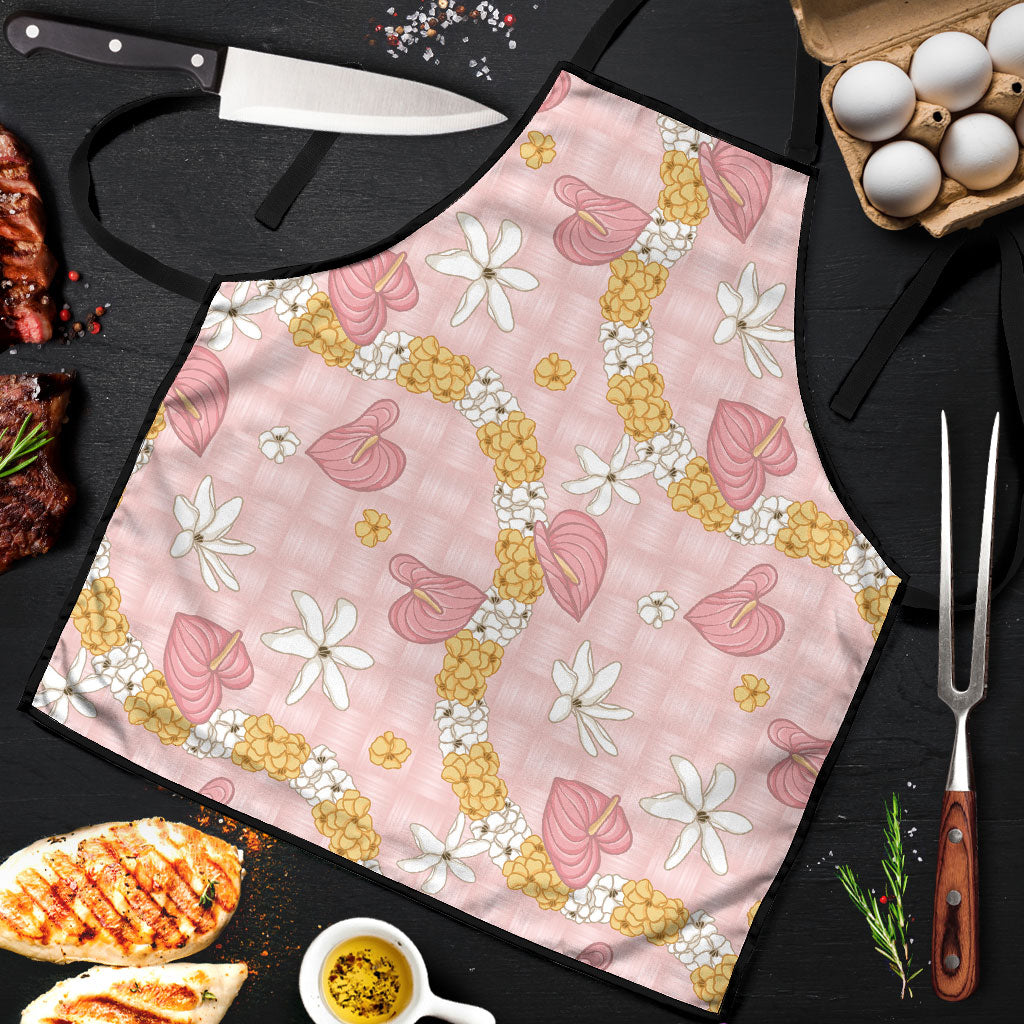 Hawaii Anthurium Tiare Pikake Lei Apron Akala Lauhala Art Pattern LT01 Pink - Polynesian Pride