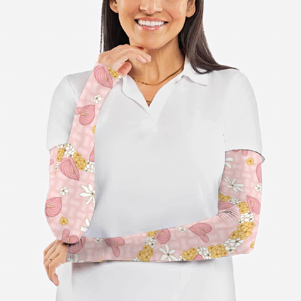 Hawaii Anthurium Tiare Pikake Lei Arm Sleeves Akala Lauhala Art Pattern LT01 - Polynesian Pride