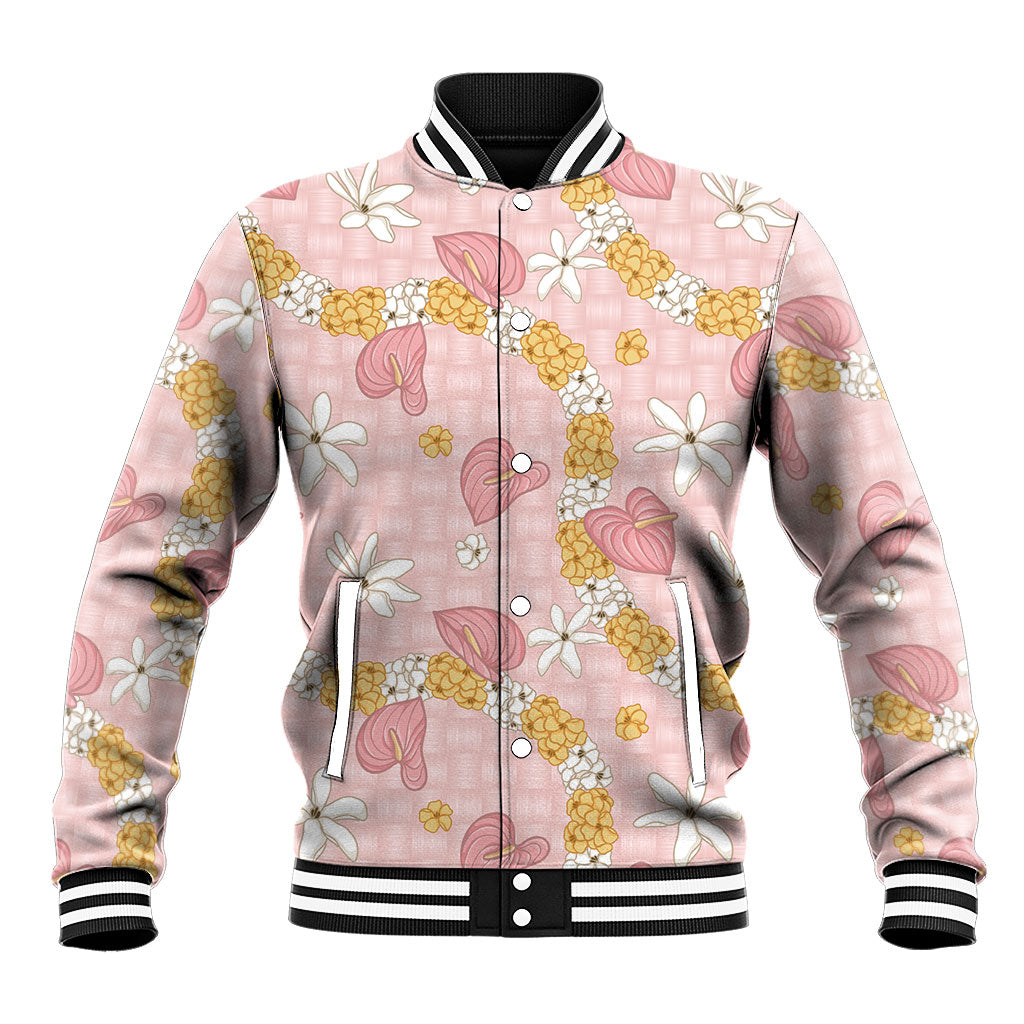 Hawaii Anthurium Tiare Pikake Lei Baseball Jacket Akala Lauhala Art Pattern LT01 Unisex Pink - Polynesian Pride