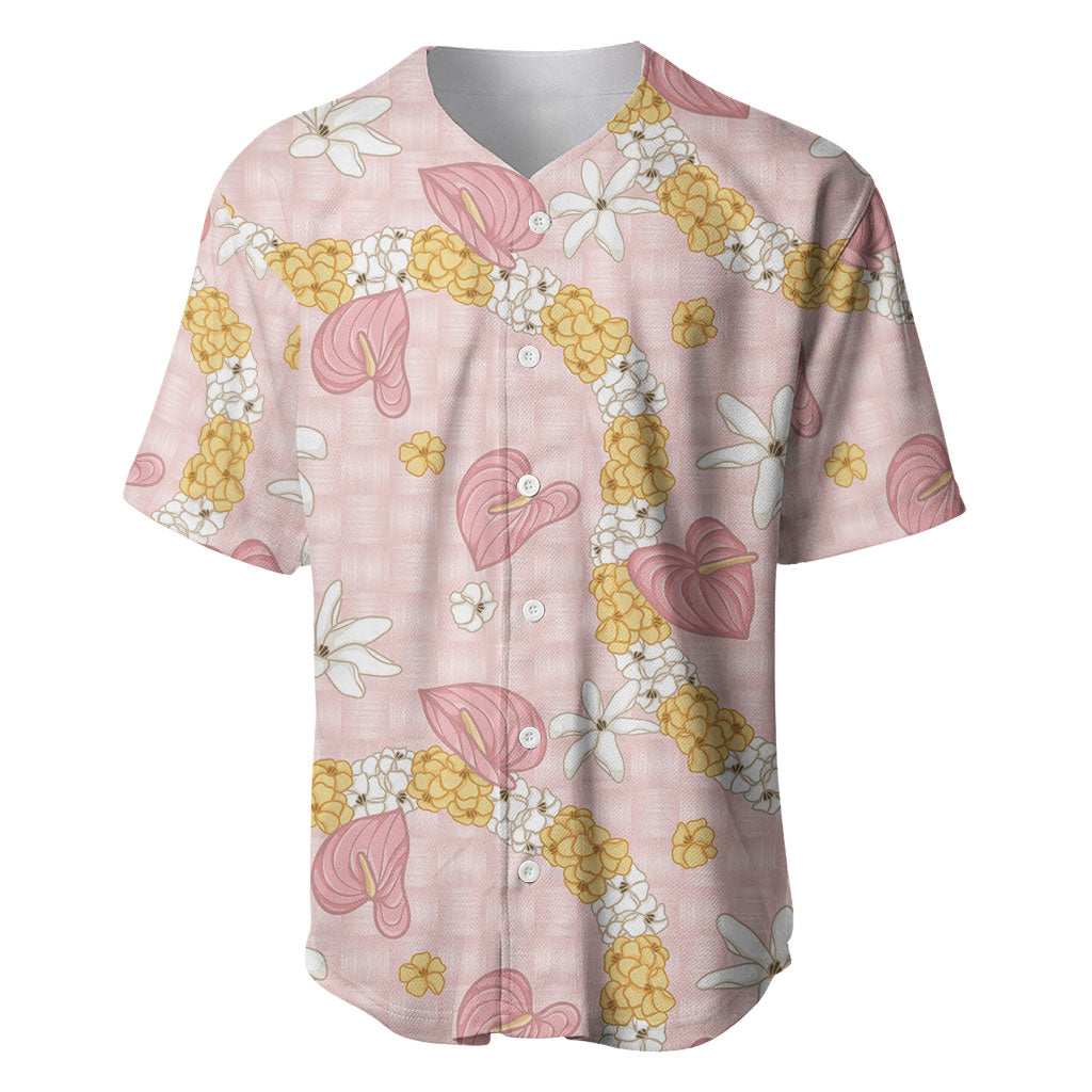 Hawaii Anthurium Tiare Pikake Lei Baseball Jersey Akala Lauhala Art Pattern