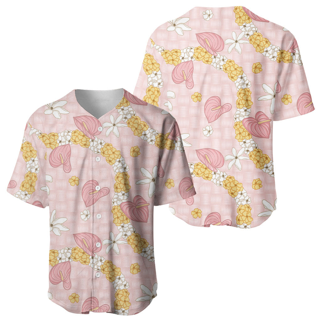 Hawaii Anthurium Tiare Pikake Lei Baseball Jersey Akala Lauhala Art Pattern
