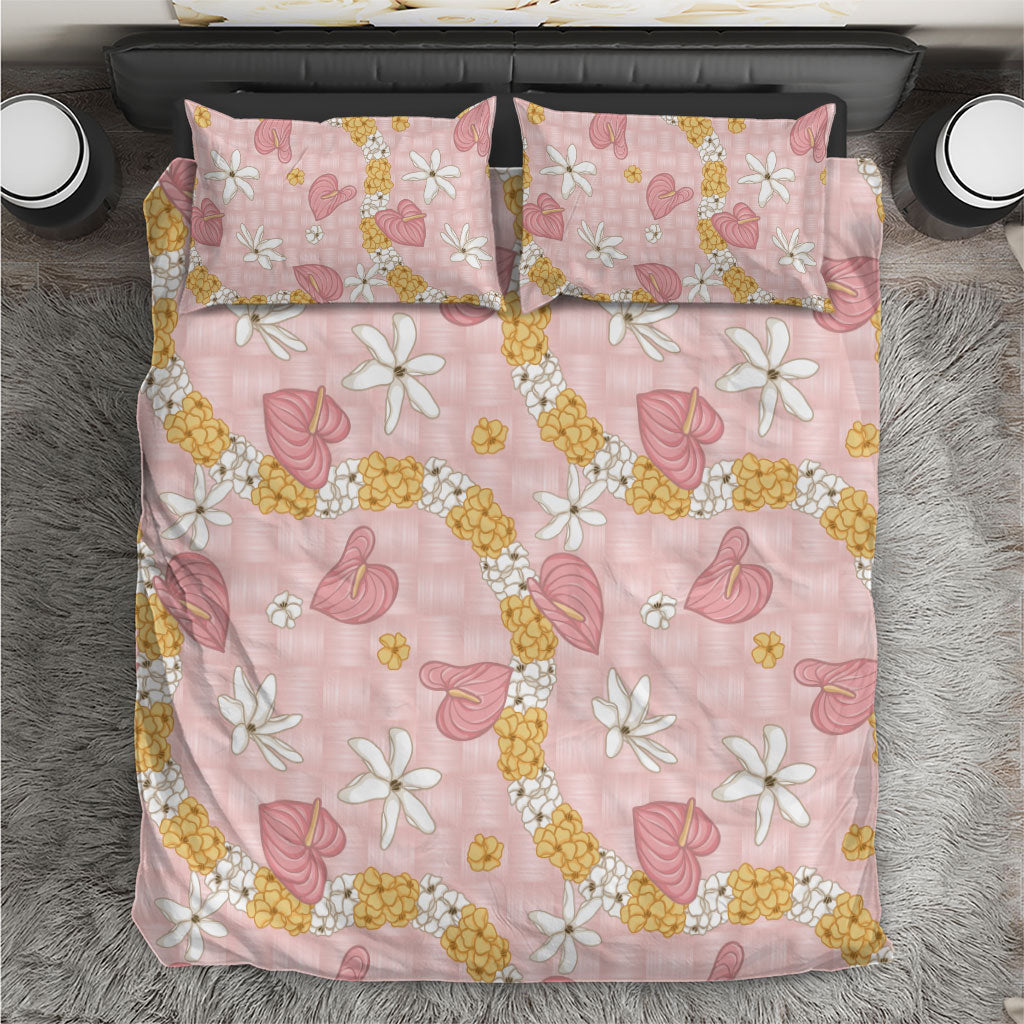 Hawaii Anthurium Tiare Pikake Lei Bedding Set Akala Lauhala Art Pattern LT01 Pink - Polynesian Pride