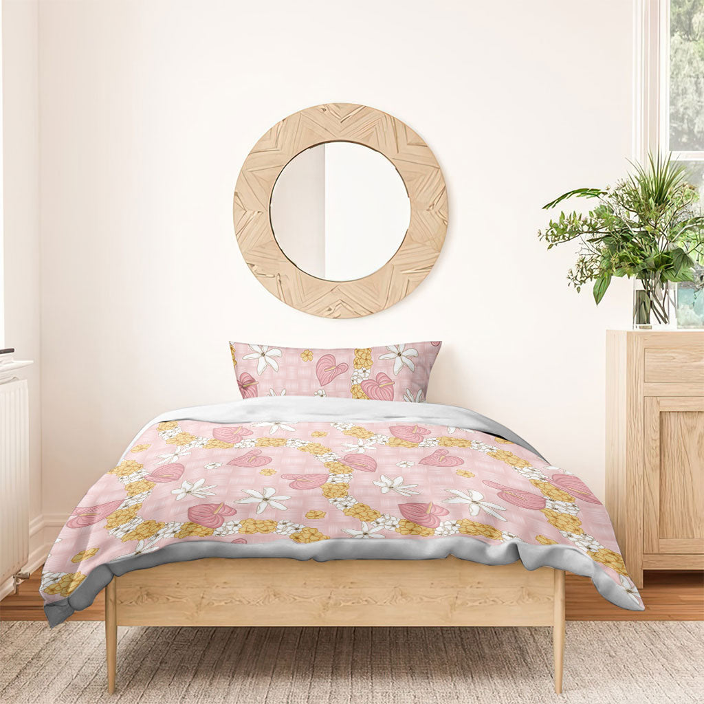 Hawaii Anthurium Tiare Pikake Lei Bedding Set Akala Lauhala Art Pattern LT01 - Polynesian Pride