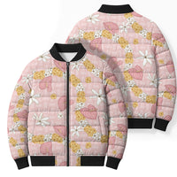 Hawaii Anthurium Tiare Pikake Lei Bomber Puffer Jacket Akala Lauhala Art Pattern LT01 - Polynesian Pride