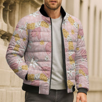Hawaii Anthurium Tiare Pikake Lei Bomber Puffer Jacket Akala Lauhala Art Pattern LT01 - Polynesian Pride