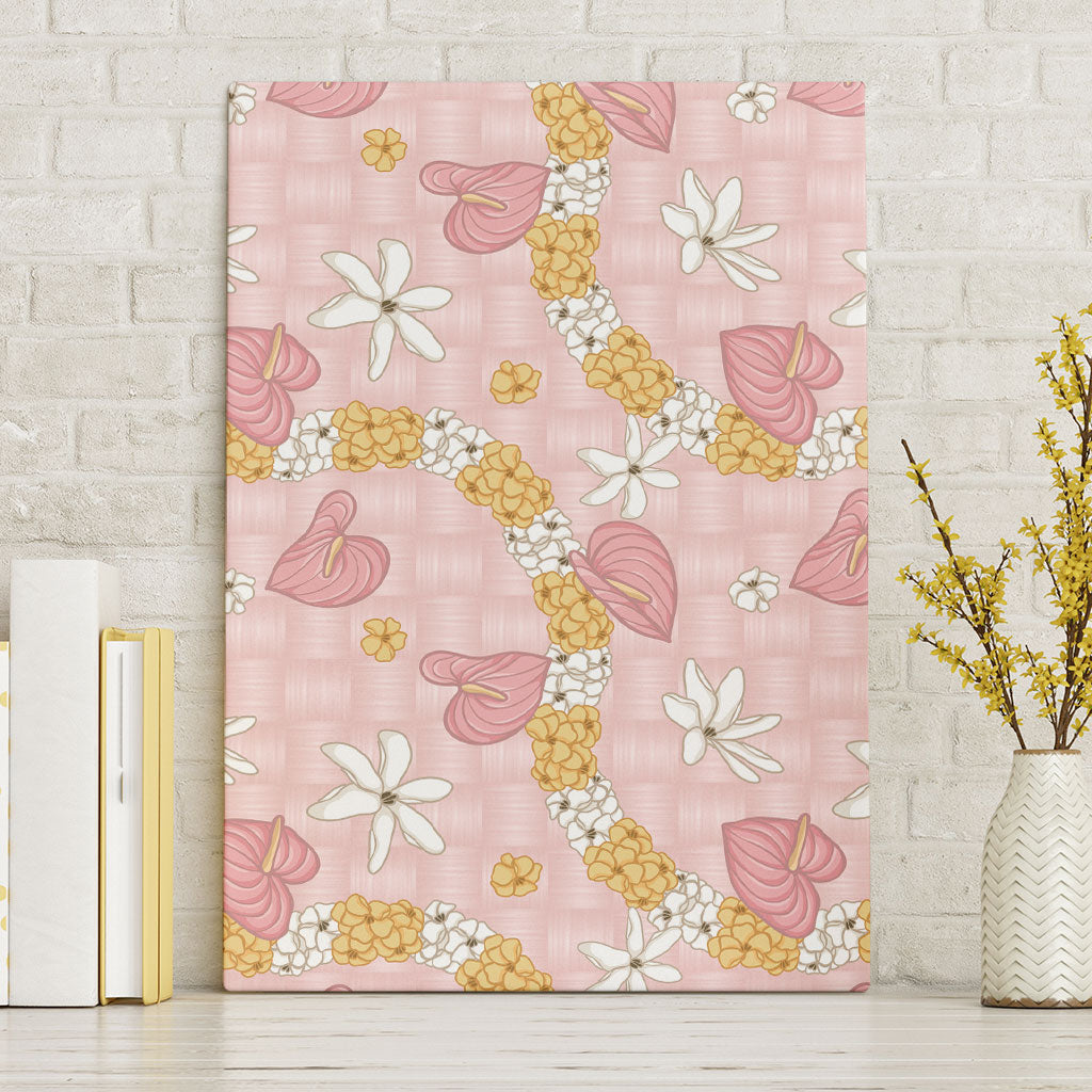 Hawaii Anthurium Tiare Pikake Lei Canvas Wall Art Akala Lauhala Art Pattern LT01 Without Frame Pink - Polynesian Pride