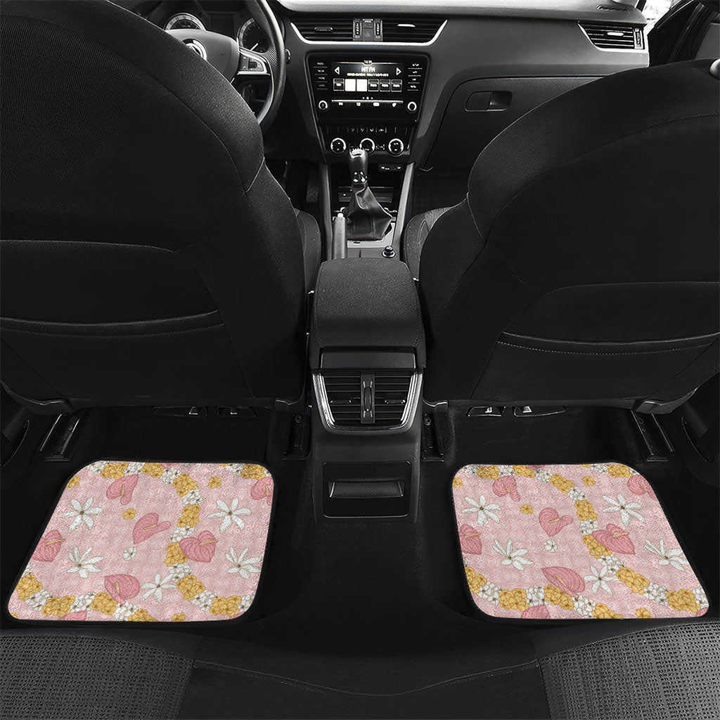 Hawaii Anthurium Tiare Pikake Lei Car Mats Akala Lauhala Art Pattern LT01 Set 2pcs - Back Pink - Polynesian Pride