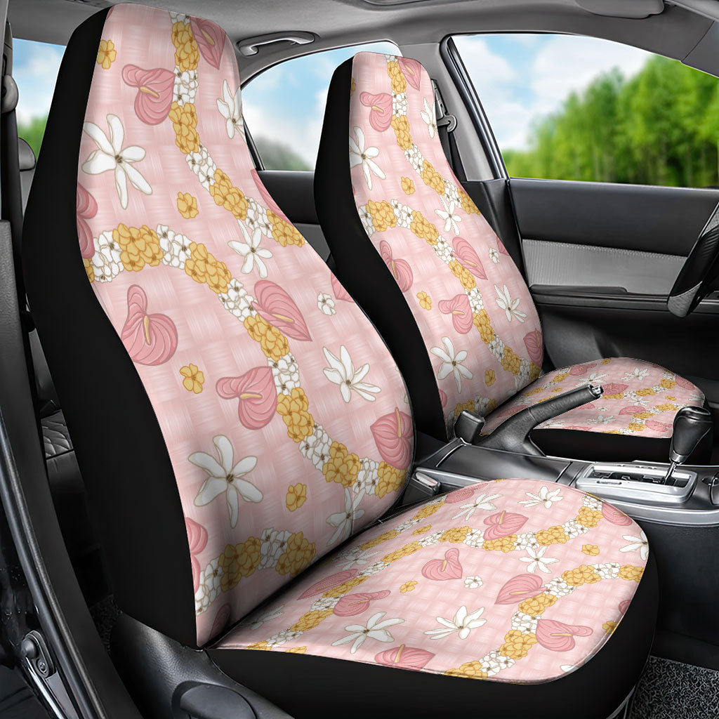 Hawaii Anthurium Tiare Pikake Lei Car Seat Cover Akala Lauhala Art Pattern LT01 - Polynesian Pride
