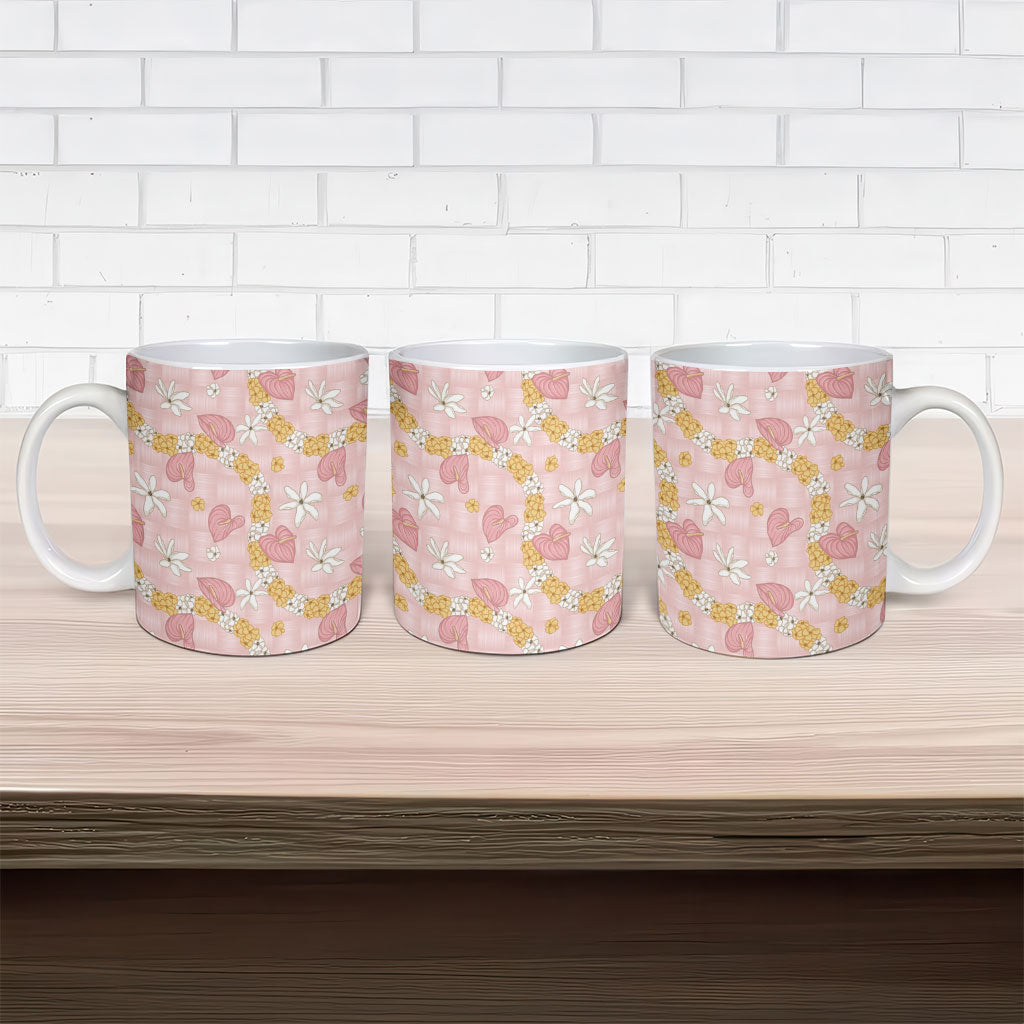 Hawaii Anthurium Tiare Pikake Lei Ceramic Mug Akala Lauhala Art Pattern LT01 - Polynesian Pride