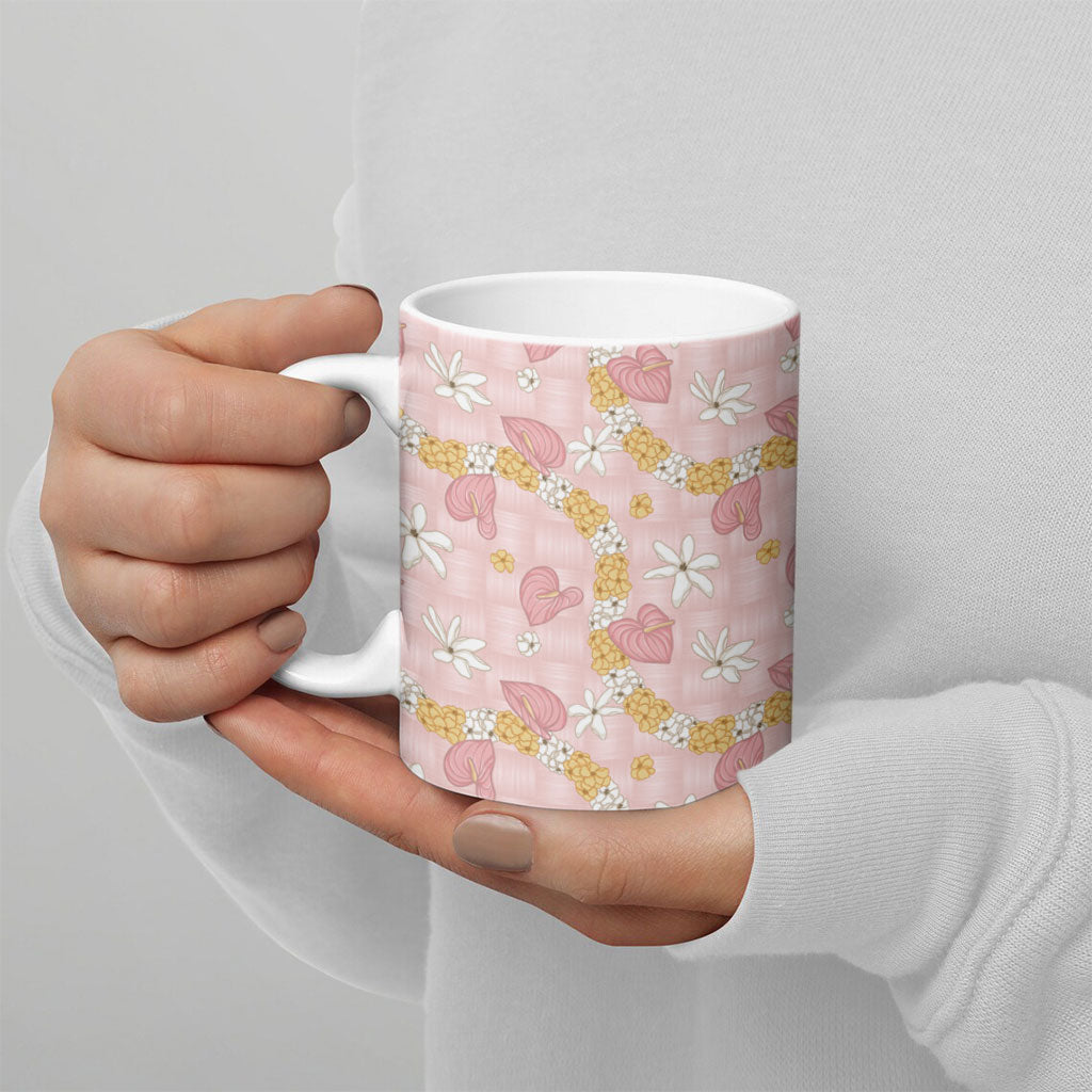 Hawaii Anthurium Tiare Pikake Lei Ceramic Mug Akala Lauhala Art Pattern LT01 - Polynesian Pride