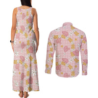 Hawaii Anthurium Tiare Pikake Lei Couples Matching Tank Maxi Dress and Long Sleeve Button Shirt Akala Lauhala Art Pattern LT01 - Polynesian Pride