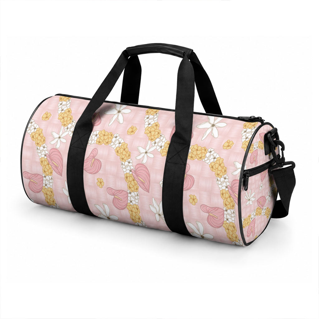 Hawaii Anthurium Tiare Pikake Lei Duffle Bag Akala Lauhala Art Pattern LT01 - Polynesian Pride