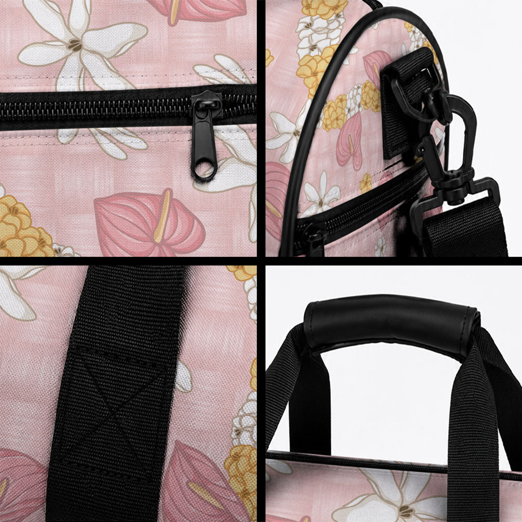 Hawaii Anthurium Tiare Pikake Lei Duffle Bag Akala Lauhala Art Pattern LT01 - Polynesian Pride