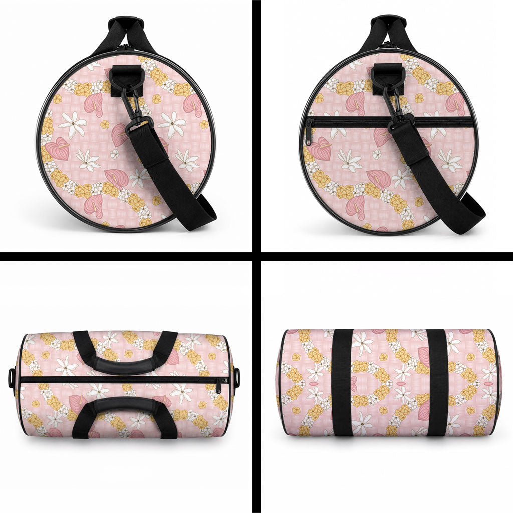Hawaii Anthurium Tiare Pikake Lei Duffle Bag Akala Lauhala Art Pattern LT01 - Polynesian Pride