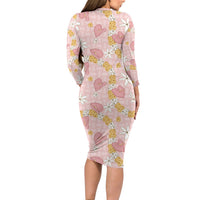 Hawaii Anthurium Tiare Pikake Lei Family Matching Long Sleeve Bodycon Dress and Hawaiian Shirt Akala Lauhala Art Pattern