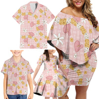 Hawaii Anthurium Tiare Pikake Lei Family Matching Off Shoulder Short Dress and Hawaiian Shirt Akala Lauhala Art Pattern