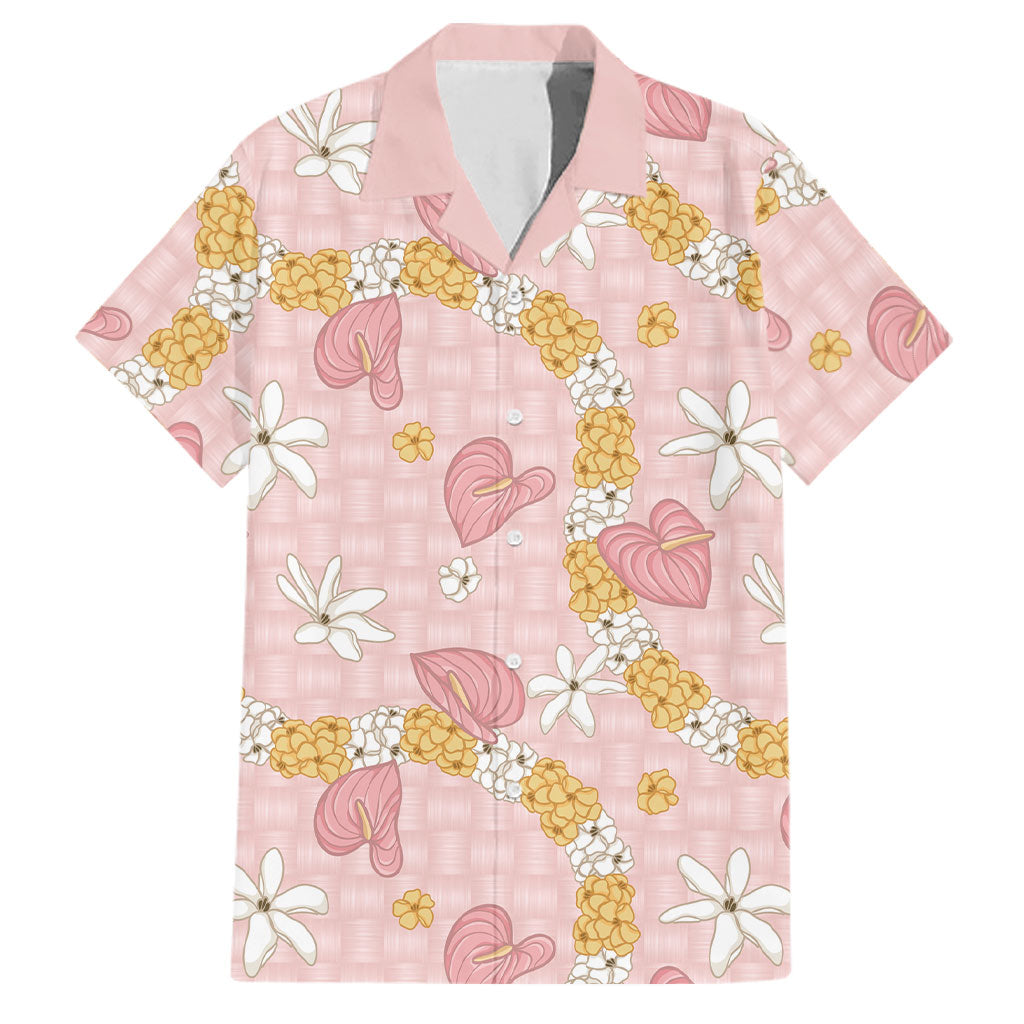 Hawaii Anthurium Tiare Pikake Lei Family Matching Off Shoulder Short Dress and Hawaiian Shirt Akala Lauhala Art Pattern