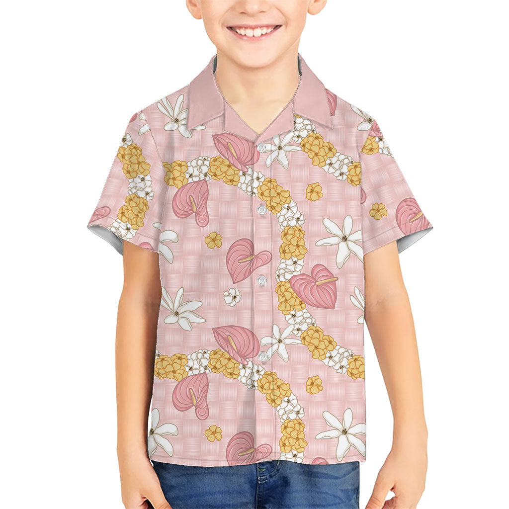 Hawaii Anthurium Tiare Pikake Lei Family Matching Off Shoulder Short Dress and Hawaiian Shirt Akala Lauhala Art Pattern