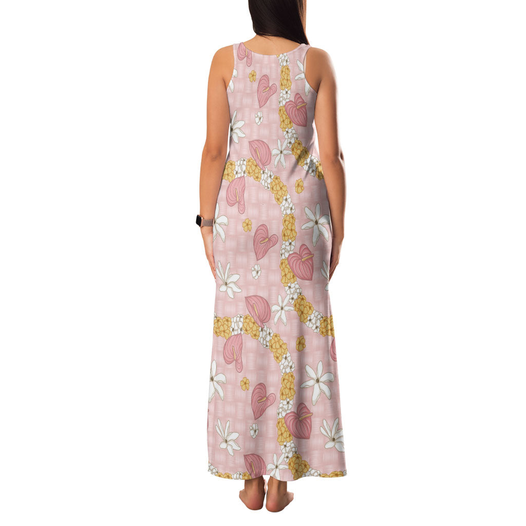 Hawaii Anthurium Tiare Pikake Lei Family Matching Tank Maxi Dress and Hawaiian Shirt Akala Lauhala Art Pattern