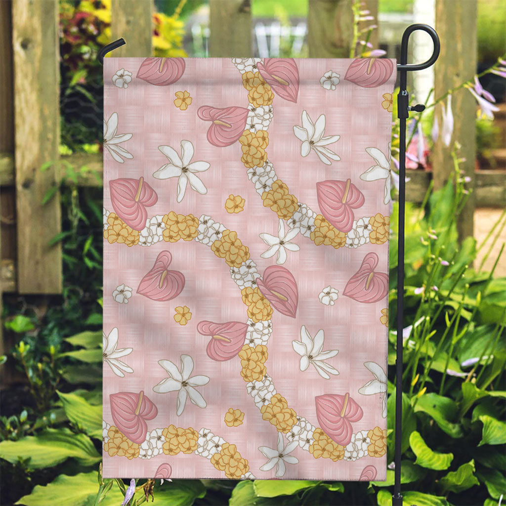 Hawaii Anthurium Tiare Pikake Lei Garden Flag Akala Lauhala Art Pattern LT01 Garden Flag Pink - Polynesian Pride