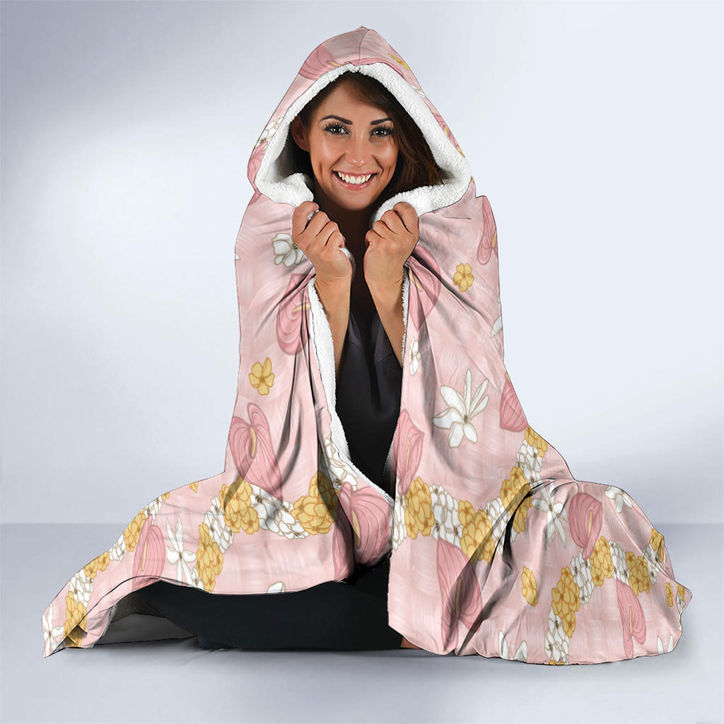 Hawaii Anthurium Tiare Pikake Lei Hooded Blanket Akala Lauhala Art Pattern LT01 - Polynesian Pride