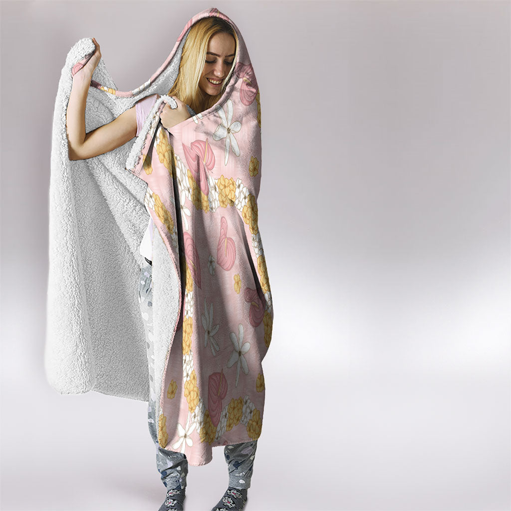 Hawaii Anthurium Tiare Pikake Lei Hooded Blanket Akala Lauhala Art Pattern LT01 - Polynesian Pride
