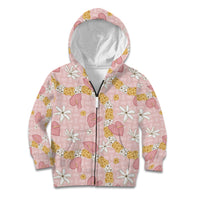 Hawaii Anthurium Tiare Pikake Lei Kid Hoodie Akala Lauhala Art Pattern LT01 Zip Hoodie Pink - Polynesian Pride