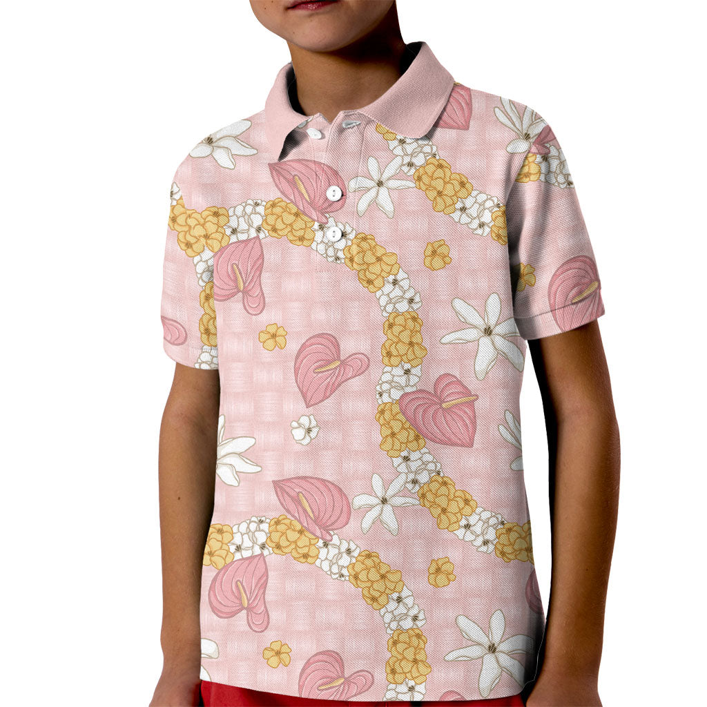 Hawaii Anthurium Tiare Pikake Lei Kid Polo Shirt Akala Lauhala Art Pattern