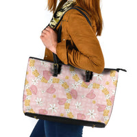 Hawaii Anthurium Tiare Pikake Lei Leather Tote Bag Akala Lauhala Art Pattern LT01 Pink - Polynesian Pride
