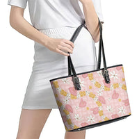 Hawaii Anthurium Tiare Pikake Lei Leather Tote Bag Akala Lauhala Art Pattern LT01 - Polynesian Pride