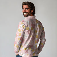 Hawaii Anthurium Tiare Pikake Lei Long Sleeve Polo Shirt Akala Lauhala Art Pattern LT01 - Polynesian Pride