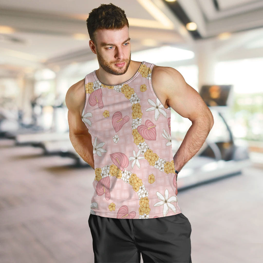 Hawaii Anthurium Tiare Pikake Lei Men Tank Top Akala Lauhala Art Pattern
