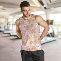 Hawaii Anthurium Tiare Pikake Lei Men Tank Top Akala Lauhala Art Pattern LT01 Pink - Polynesian Pride