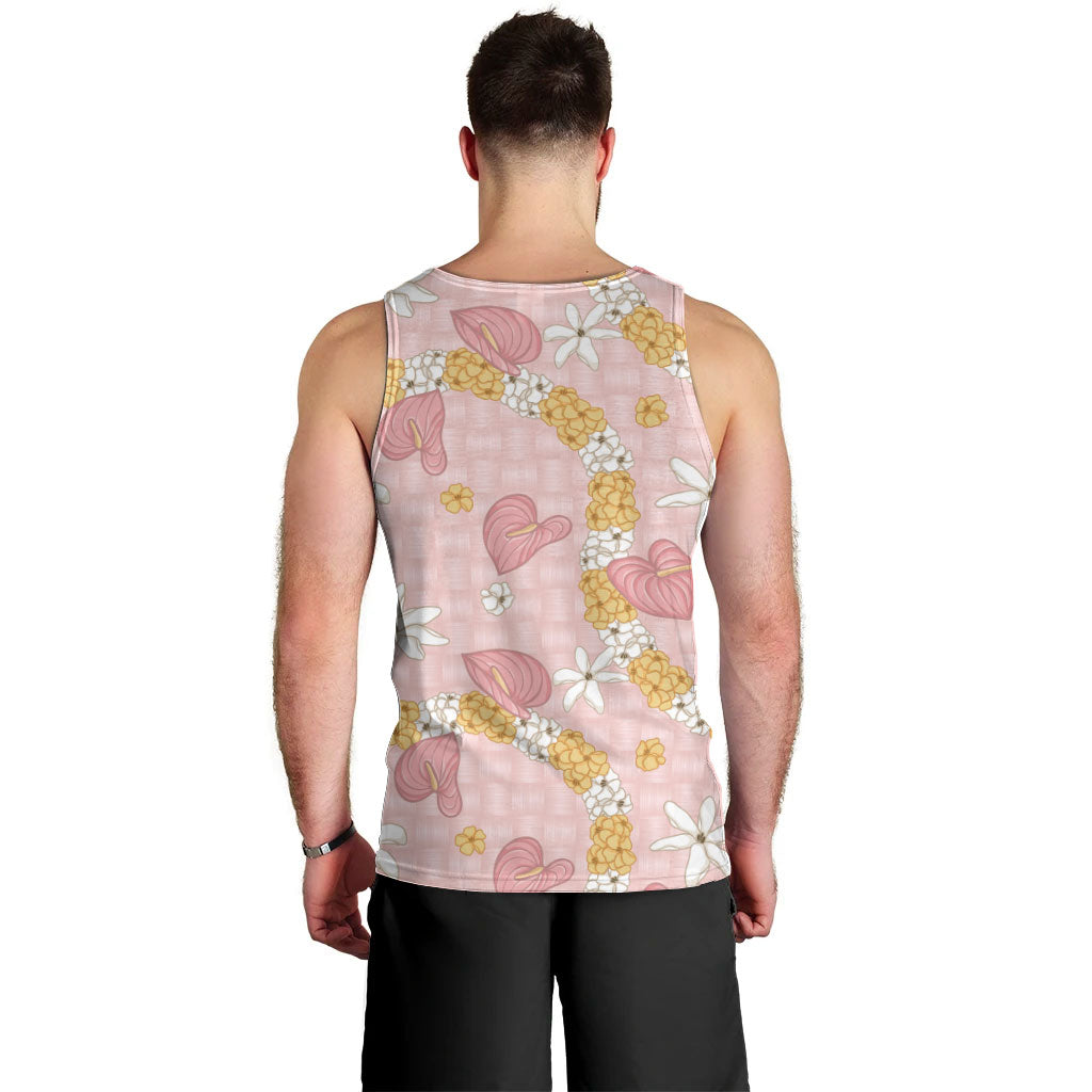 Hawaii Anthurium Tiare Pikake Lei Men Tank Top Akala Lauhala Art Pattern LT01 - Polynesian Pride