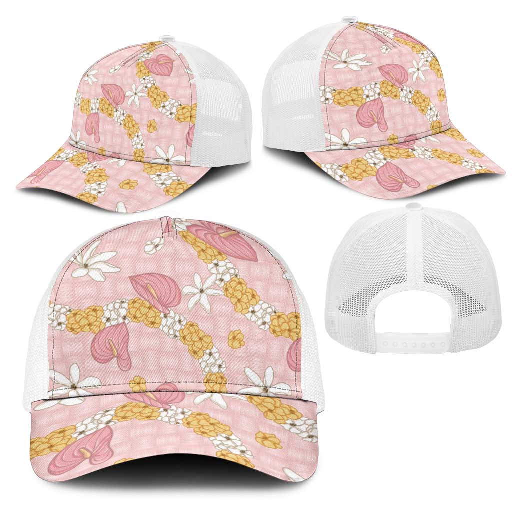 Hawaii Anthurium Tiare Pikake Lei Mesh Trucker Cap Akala Lauhala Art Pattern LT01 - Polynesian Pride