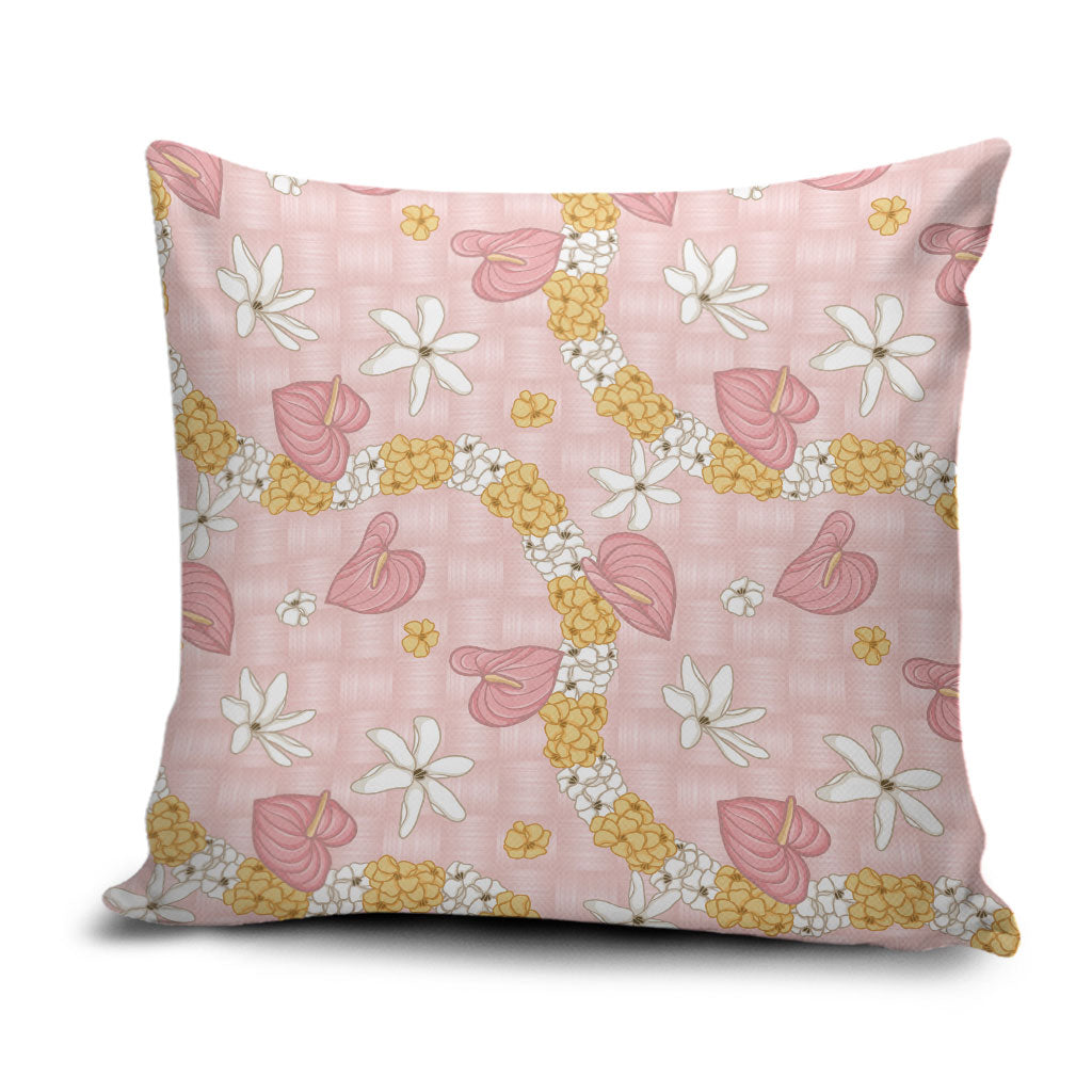 Hawaii Anthurium Tiare Pikake Lei Pillow Cover Akala Lauhala Art Pattern