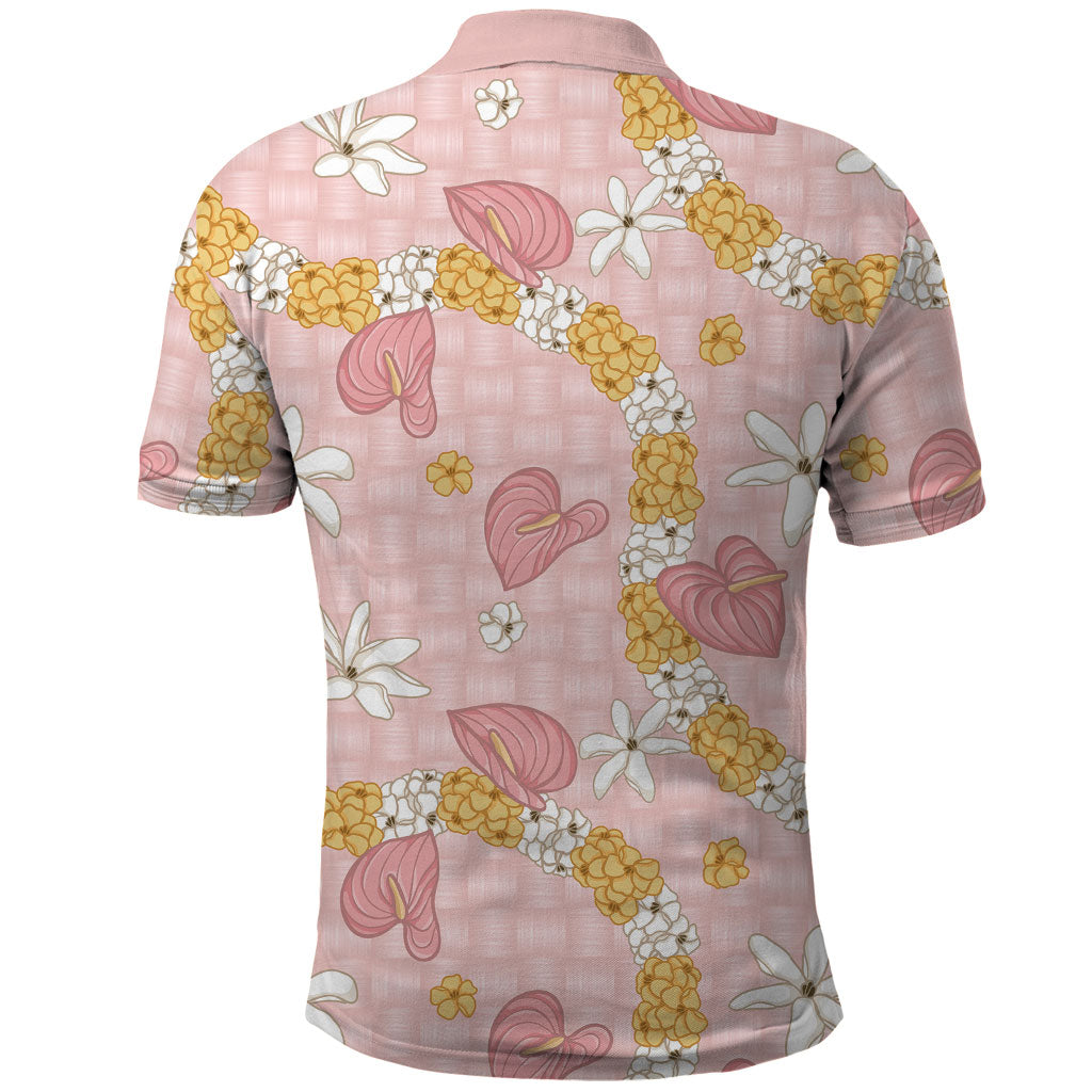Hawaii Anthurium Tiare Pikake Lei Polo Shirt Akala Lauhala Art Pattern