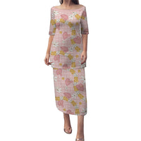 Hawaii Anthurium Tiare Pikake Lei Puletasi Akala Lauhala Art Pattern LT01 Long Dress Pink - Polynesian Pride