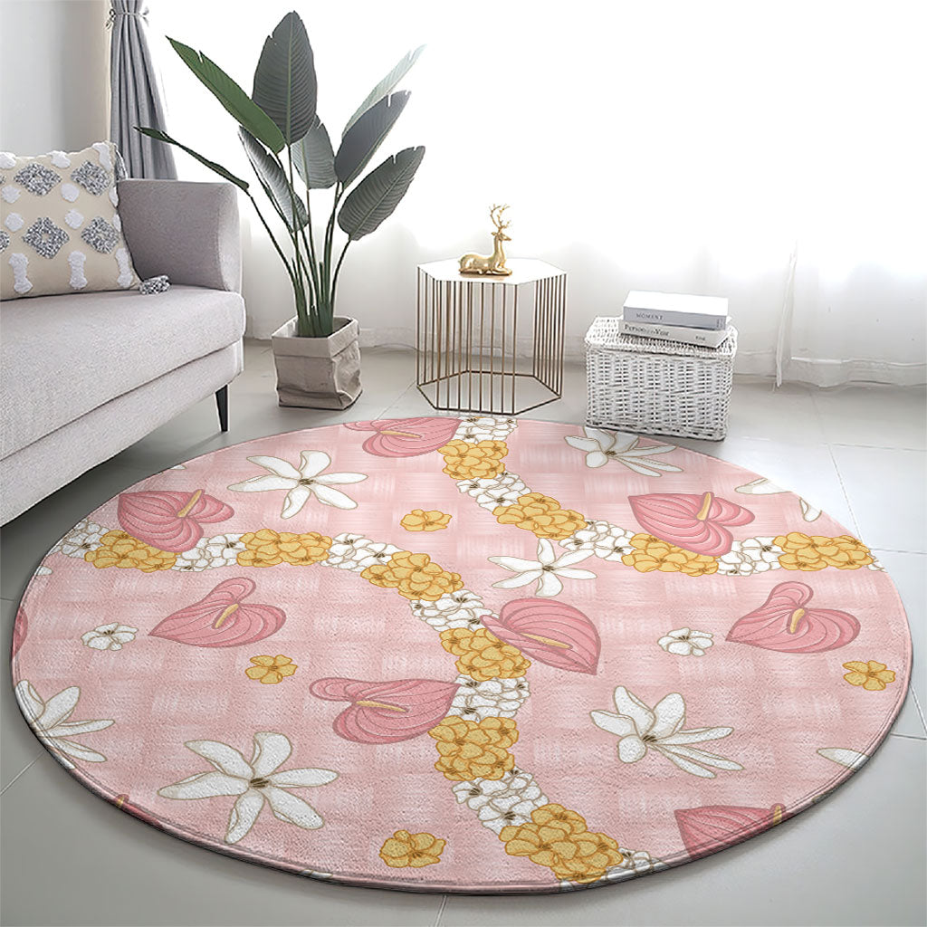 Hawaii Anthurium Tiare Pikake Lei Round Carpet Akala Lauhala Art Pattern LT01 - Polynesian Pride