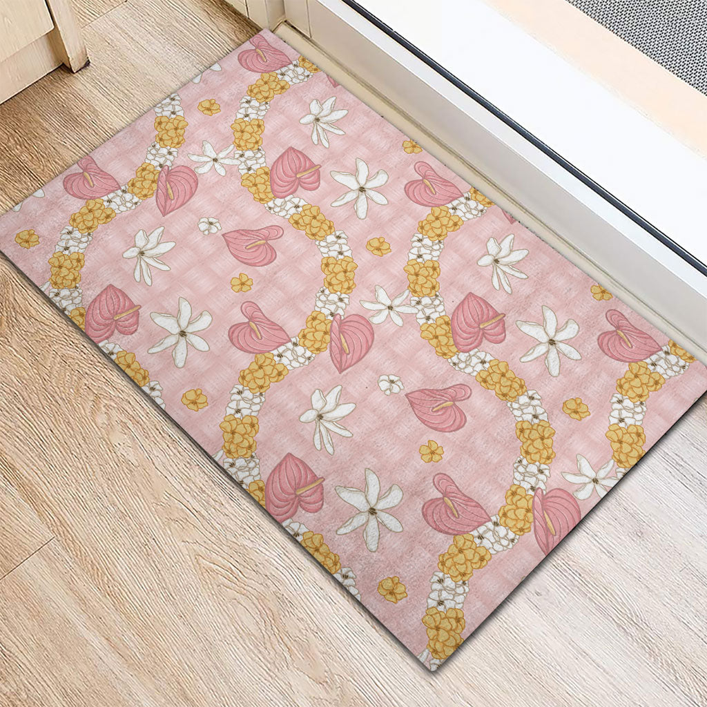 Hawaii Anthurium Tiare Pikake Lei Rubber Doormat Akala Lauhala Art Pattern LT01 - Polynesian Pride
