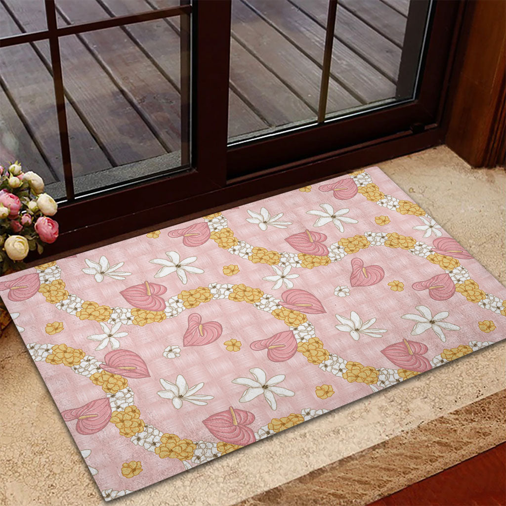 Hawaii Anthurium Tiare Pikake Lei Rubber Doormat Akala Lauhala Art Pattern LT01 - Polynesian Pride